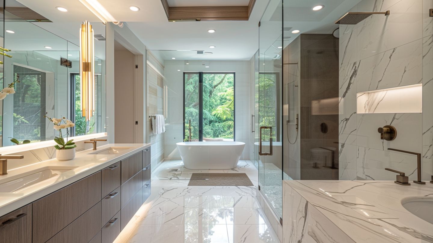 Luxury bathroom upgrade by experts in kitchen remodeling in Tampa Bay featuring spa-inspired design