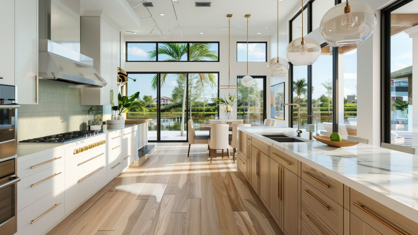 Contact Dream It Up Home Solutions for luxury kitchen remodeling in Lithia FL with modern design and palm tree views