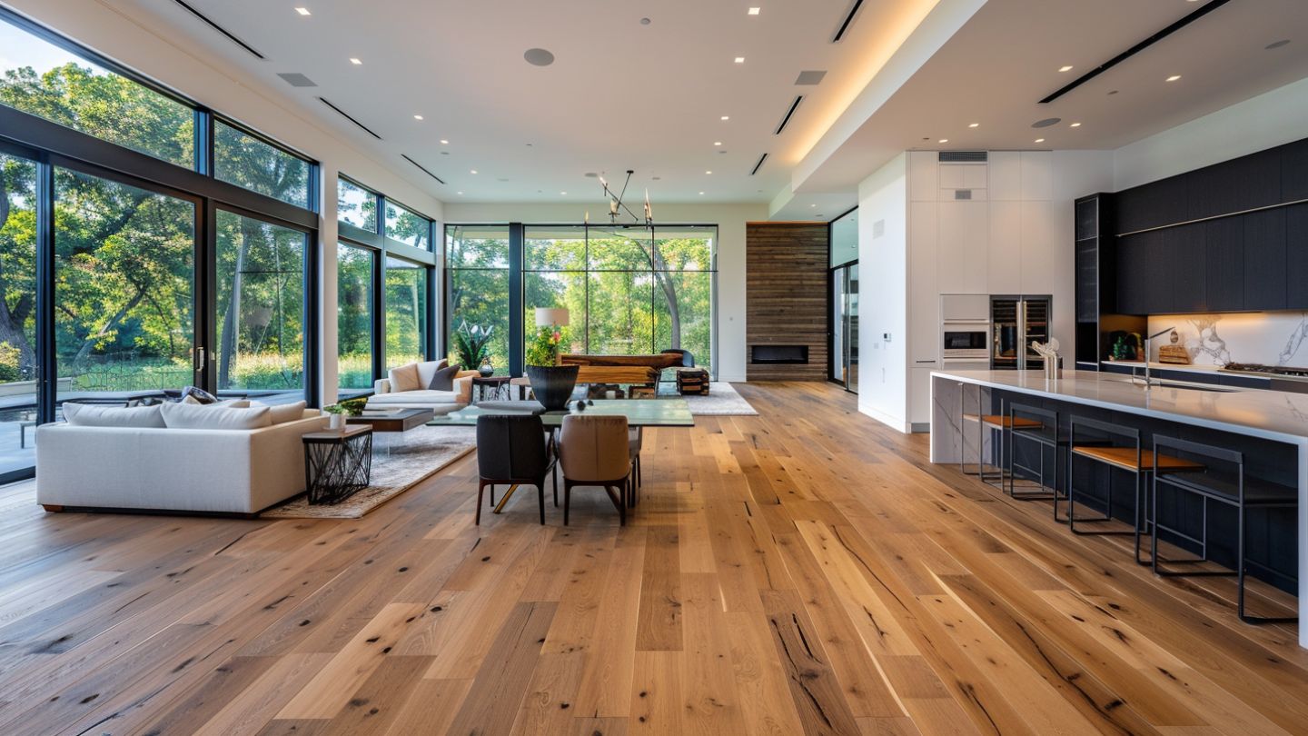 Wide plank hardwood flooring installed by kitchen remodeling in Tampa Bay experts